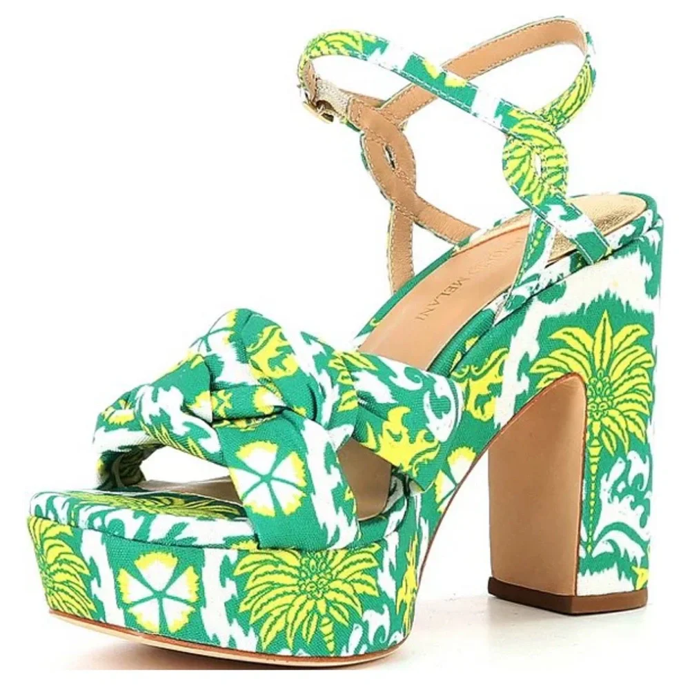 NWT Antonio Melani Mya Royal Palm Print Braided Platform Dress Sandals Sz 8